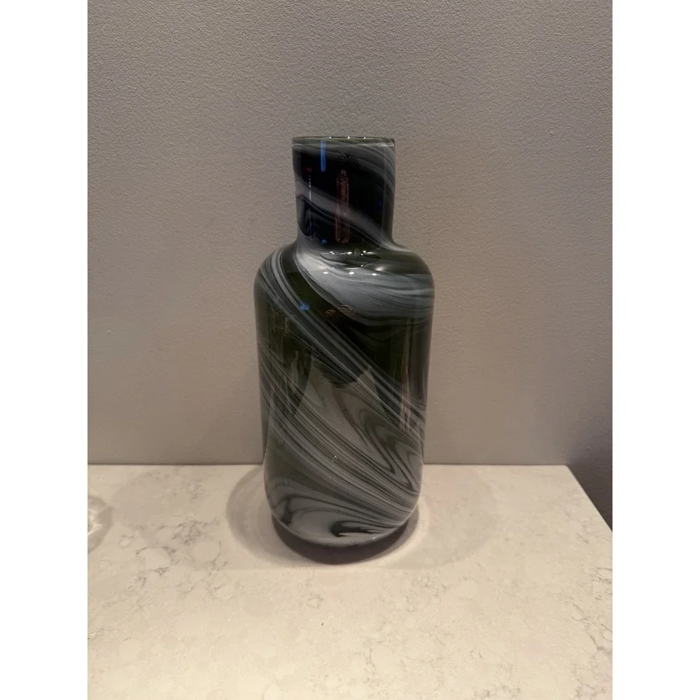IKEA Avocado Green & White Swirl Blown Glass Lrg Vase Design‎ by Iina Vuorivirta